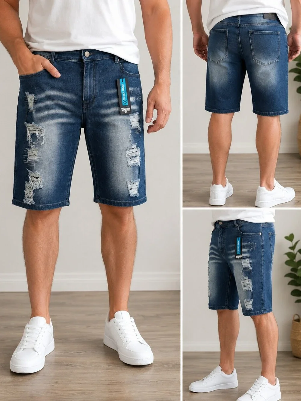 Street Rules Men's 38 Distressed Stretch Denim Shorts 14